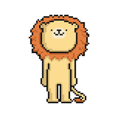 Pixel cartoon funny lion on a white background. - 469332612