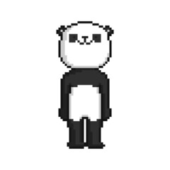 Pixel cartoon funny panda bear on a white background. - 469332644