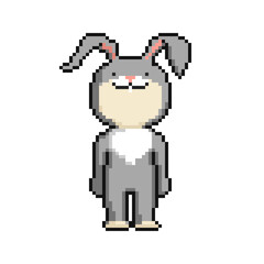 Pixel cartoon funny rabbit on a white background. - 469332680
