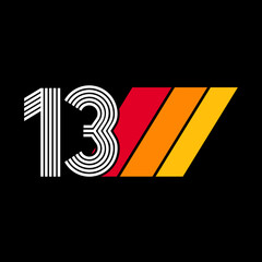 Nunber 13, thirteen Retro design, Vintage style.