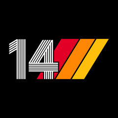 Nunber 14, fourteen Retro design, Vintage style.