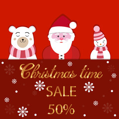 Christmas Sale banner with Santa Claus and Hand drawn lettering text