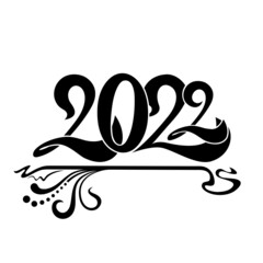 Black vignette and 2022 for New year and Christmas carts. Art Nouveau style.