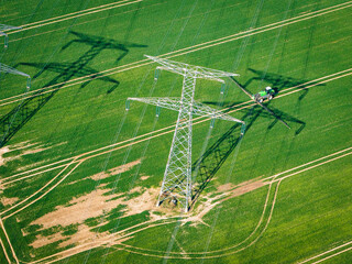 vue aérienne d'un poteau électrique en Seine Maritime en France