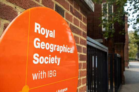 London:The Royal Geographical Society- Exhibition Road entrance. The society and professional body for geography in the UK. Founded 1830. 