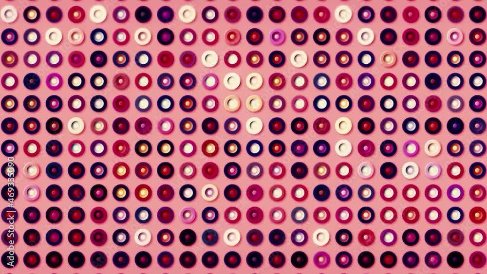 Poster abstract pink decorative background with rows of circles changing colors, seamless loop. motion. shi