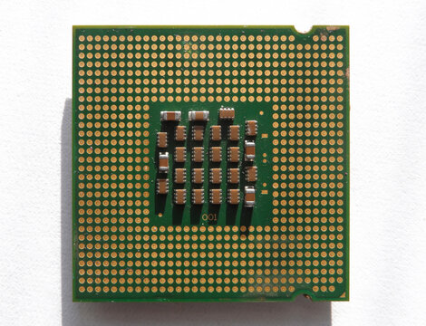 Old CPU socket 775 on a white background. Intel Celeron D 336 Prescott
