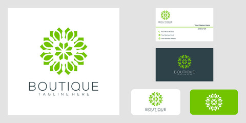 Yoga classes logo design made with leaves and flowers with simple lines