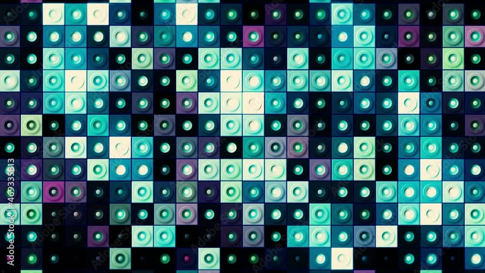 Poster abstract mosaic pattern with dots in the center of each square, seamless loop. motion. visualization