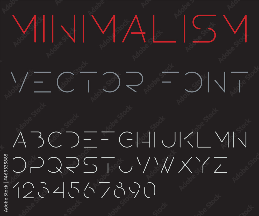 Fototapete Minimalistic font. Collection of letters and numbers. Vector alphabet.