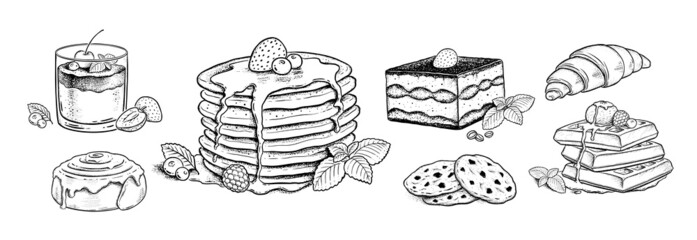 Vector set of desserts and bakery products