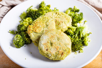 Vegan burger with chickpeas and broccoli