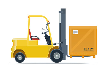 Forklift truck with cargo. Side view. Vector illustration on a white background.