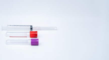 Test tubes collect blood samples for health checks. annual body for research laboratories and spaces for inserting medical text