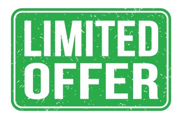 LIMITED OFFER, words on green rectangle stamp sign