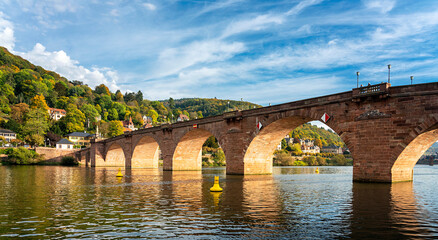 Heidelberg mit der Alten Brücke und Villen am Neckar, Deutschland