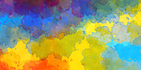 Abstract colorful painting for texture background. Splash acrylic color on yellow background.