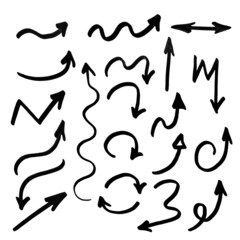 Isolated vector hand drawn arrows set on a white background