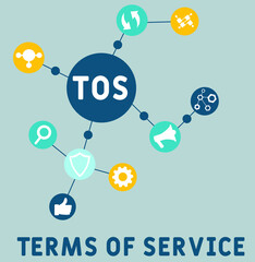 TOS - Terms Of Service acronym. business concept background.  vector illustration concept with keywords and icons. lettering illustration with icons for web banner, flyer