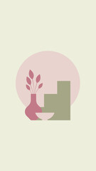 Abstract minimalistic poster with vase and bowl