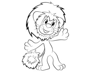 Cartoon lion isolated on white background. Vector illustration.