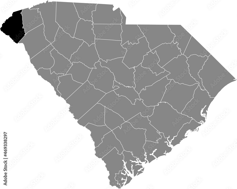 Wall mural black highlighted location map of the oconee county inside gray administrative map of the federal st