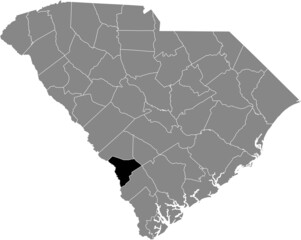 Obraz na płótnie Canvas Black highlighted location map of the Allendale County inside gray administrative map of the Federal State of South Carolina, USA