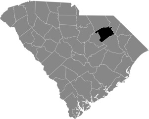 Black highlighted location map of the Darlington County inside gray administrative map of the Federal State of South Carolina, USA