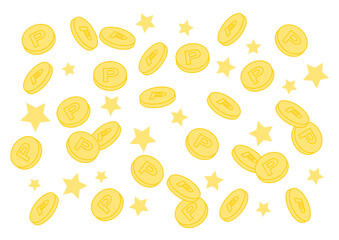 散らばるポイントコインと星のイラスト