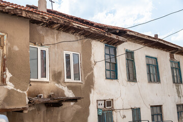 Old crumbling buildings and crumbling hillsides in the slums of Ankara, Turkey. Poor neighborhoods...