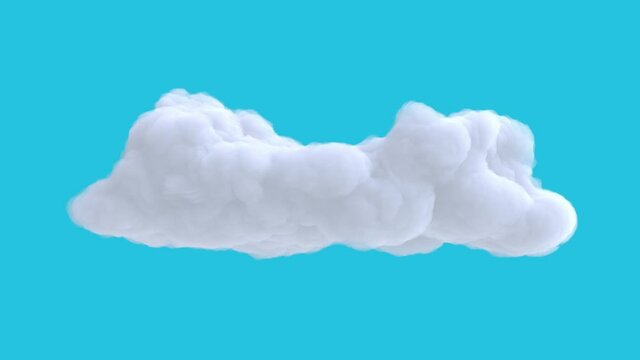 White cloud isolated on blue background. Realistic 3d art element in modern stop motion style. Minimal abstract graphic design. Fashion loop cartoon animation.