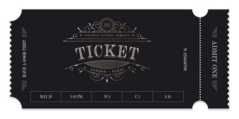 Ticket template in vintage style. For excursion routes, retro parties and clubs and other projects. Just add your own text. Vector. can be used for printing. - obrazy, fototapety, plakaty