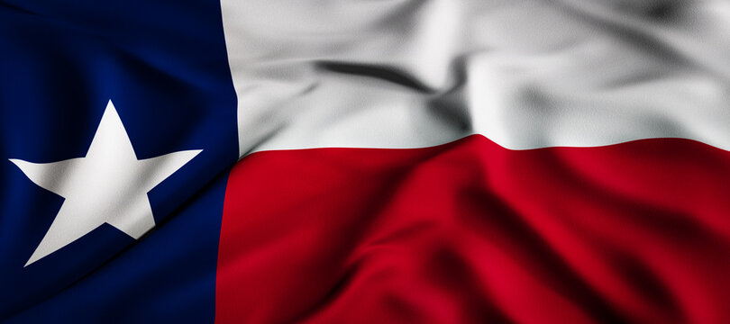 Waving flag concept. National flag of the US State of Texas. Waving background. 3D rendering.