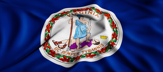 Waving flag concept. National flag of the US State of Virginia. Waving background. 3D rendering.