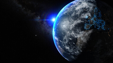 European Union on Earth from space 3d illustration