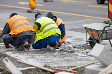 Cobblestone sidewalk construction