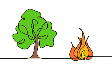 Abstract fire as line drawing on white background. Vector