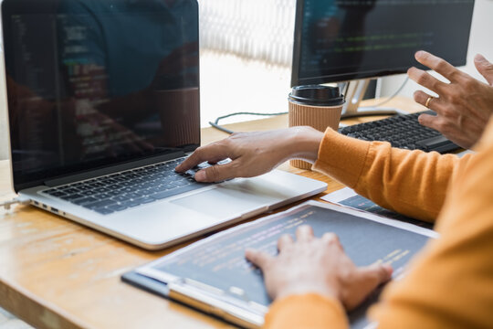 Programmer working in a software development and coding technologies. Website design.Technology concept.