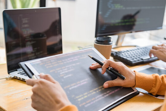 Programmer working in a software development and coding technologies. Website design.Technology concept.