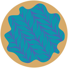 Round light brown circular doughnut cookie biscuit graphic with turquoise blue iced frosting and cobalt purple marbled icing decoration. Layered SVG graphic suitable as digital cut file.