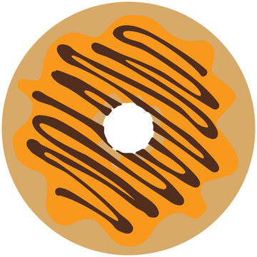 Light biscuit brown round circular holed doughnut cookie graphic with orange iced frosting and chocolate brown sauce drizzle decoration. Layered SVG suitable for use as cut file