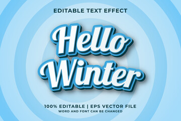 Editable text effect - Hello Winter 3d template style premium vector