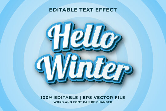 Editable text effect - Hello Winter 3d template style premium vector