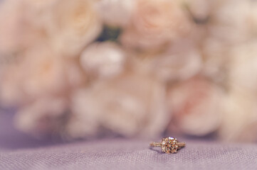 Wedding Engagement Ring Macro Photography Diamond Beutiful Flowers 
