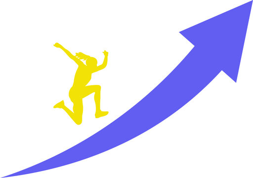 silueta de mujer corriendo sobre un camino marcado con una flecha hacia arriba. Jefe marcan el camino al &eacute;xito. vector sin fondo, fondos transparentes