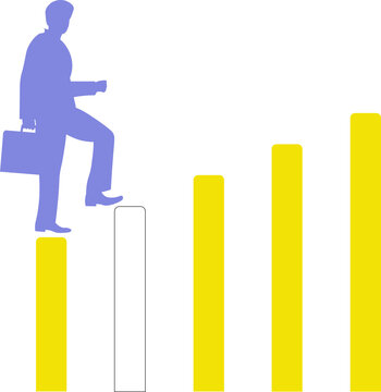 hombre de negocios subiendo un gr&aacute;fico de barra. hombre de traje escalando. subiendo escalones. vector sin fondo, fondo transparente