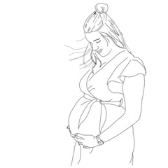 Woman pregnant belly skecth drawing waiting baby birth born illustration background vector
