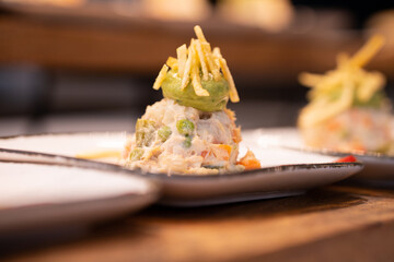 Russian salad with peas, carrots, potatoes and mayonnaise