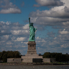 Fototapeta premium Postcards from New York: Statue of Liberty, Liberty Island, New Jersey - square frame