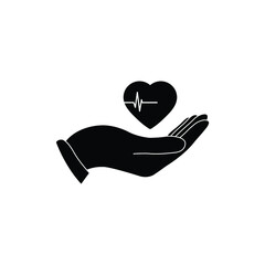 hand holding Heart Pulse Beat  - vector icon
